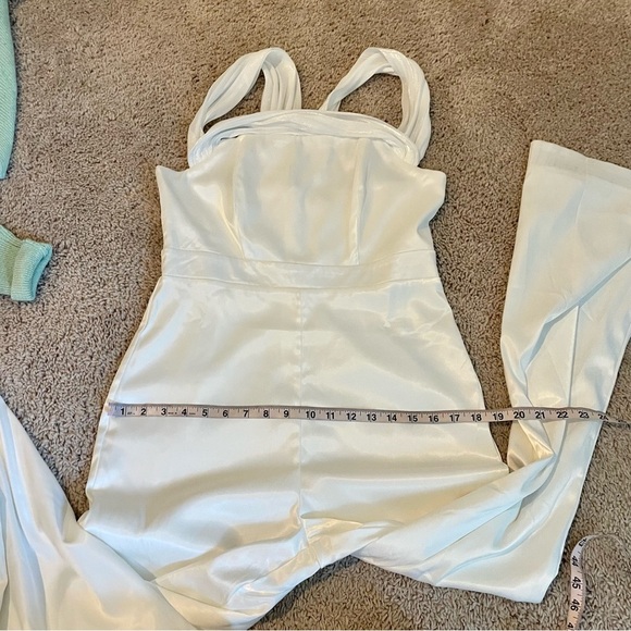 Lena Tuxedo Satin Jumpsuit White Fully Lined Style# R1246 - Picture 12 of 16